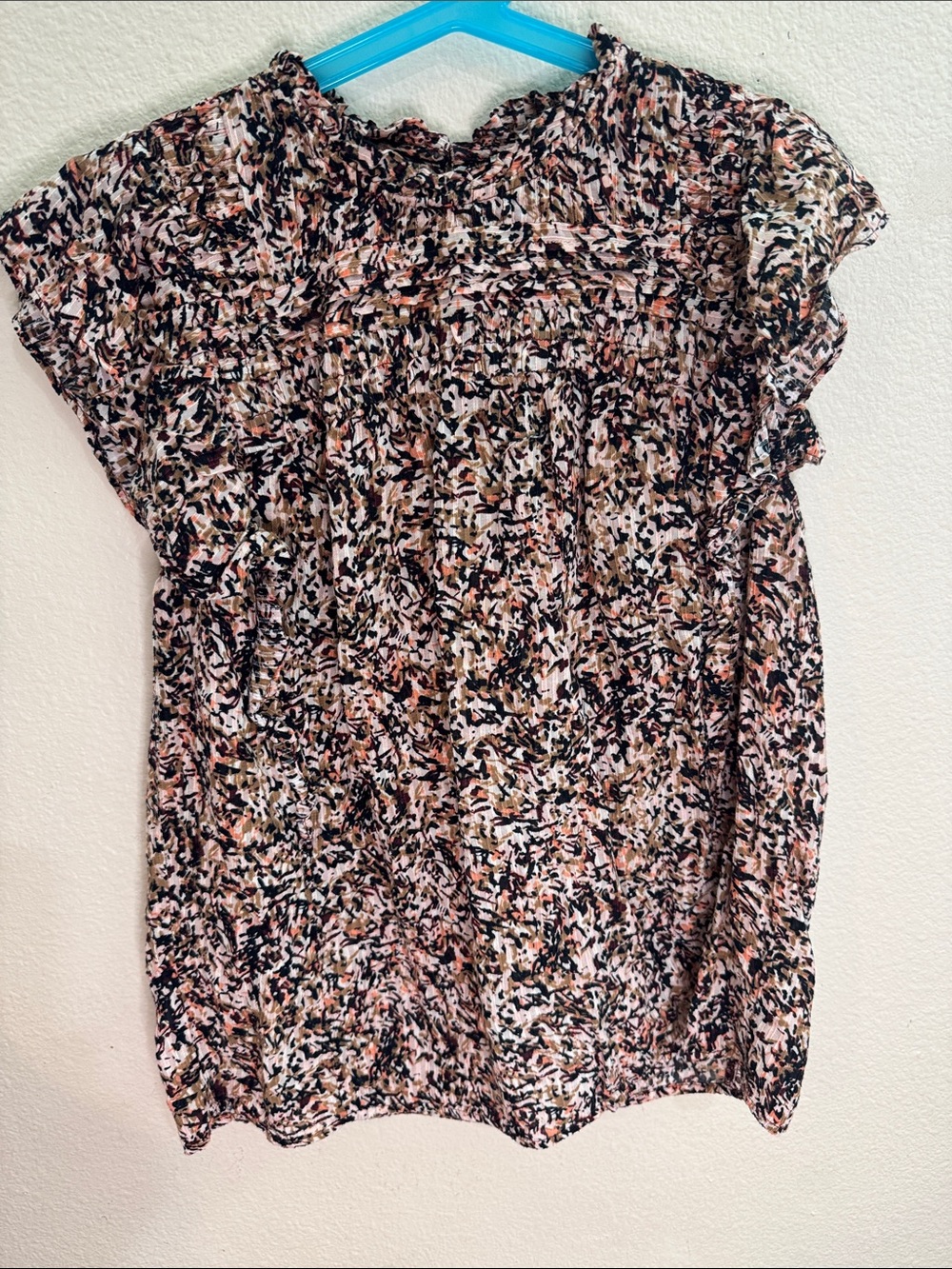 LOFT Multicolor Abstract Floral Flutter Sleeve Blouse